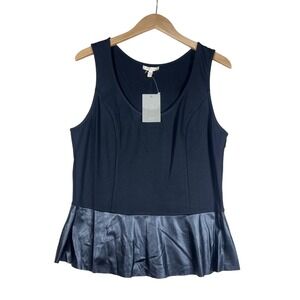 NWT Bordeaux Anthropologie Black Tank Top Faux Leather Peplum‎ Sleeveless XL